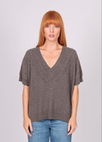 V Neck Cable Trim Vest - Mocha