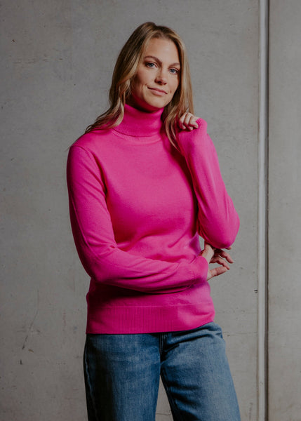 Rosie Essential Roll Neck Pullover - Fuchsia