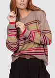 Multi Stripe Relaxed Pullover - Cobblestone