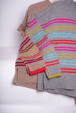 Multi Stripe Relaxed Pullove r- Mid Grey