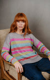 Multi Stripe Relaxed Pullove r- Mid Grey