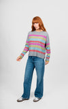 Multi Stripe Relaxed Pullove r- Mid Grey