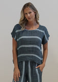 Carina Box Top - Gemstone Blue Stripe