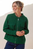 Boiled Wool Bomber Zip Jacket - Green