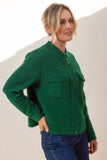 Boiled Wool Bomber Zip Jacket - Green