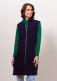 Boiled Wool Contrast Trim Zip Vest - Navy/Green