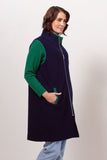 Boiled Wool Contrast Trim Zip Vest - Navy/Green
