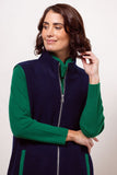 Boiled Wool Contrast Trim Zip Vest - Navy/Green