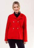 Boiled Wool Double Breasted Jacket - Red