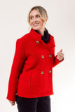 Boiled Wool Double Breasted Jacket - Red