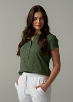 Cotton Henley Tee - Fairway Green