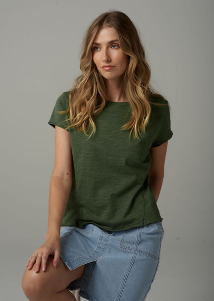 Cotton Front Split Tee - Fairway Green