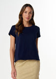 Cotton Front Split Tee - Navy