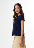 Cotton Front Split Tee - Navy