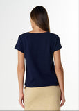 Cotton Front Split Tee - Navy