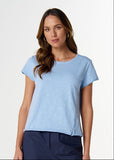 Cotton Front Split Tee - Sky Blue