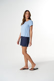 Cotton Front Split Tee - Sky Blue