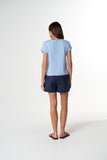 Cotton Front Split Tee - Sky Blue