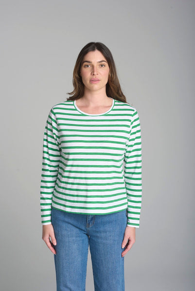 Stripe Basic Straight Cut Tee - White/Jolly Green