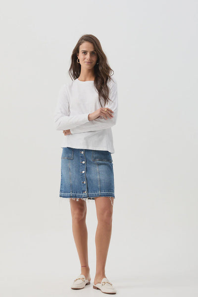 Front Split Long Sleeve Tee - White
