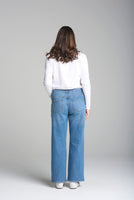 Wide Leg Mid Rise Jeans - Denim Blue