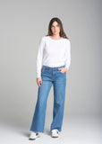 Wide Leg Mid Rise Jeans - Denim Blue
