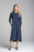 Long Sleeve Cotton Tee Dress - Navy