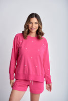 Cotton Sweater with Embroidery - Raspberry