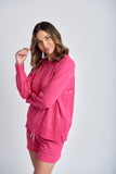 Cotton Sweater with Embroidery - Raspberry