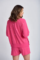 Cotton Sweater with Embroidery - Raspberry
