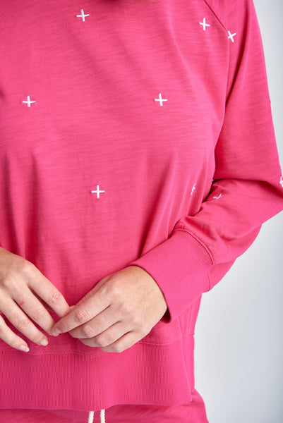 Cotton Sweater with Embroidery - Raspberry