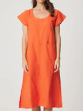 Elena Linen Dress - Coral