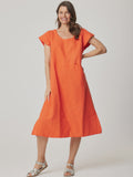 Elena Linen Dress - Coral