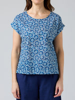 Vicky Round Neck Top - Blue White Circle