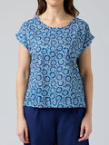 Vicky Round Neck Top - Blue White Circle