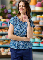 Vicky Round Neck Top - Blue White Circle
