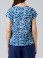 Vicky Round Neck Top - Blue White Circle