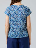 Vicky Round Neck Top - Blue White Circle