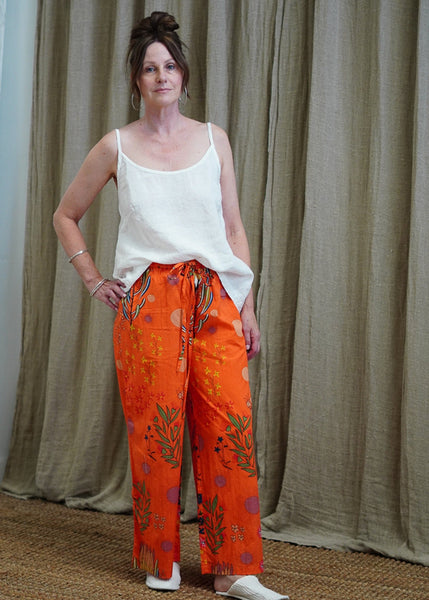 Protea Print Lounge Pants - Orange