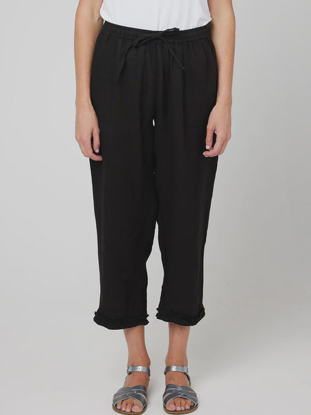 Capri Ruffle Linen Pants - Black – Arabesque Springwood