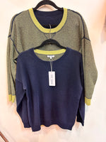 Cotton/Cashmere Reversible Sweater - Navy/Lime