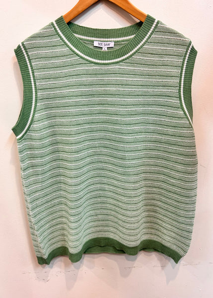 Merino Wool Jacquard Stripe Vest - Sage