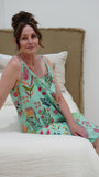 Protea Print Slip Dress - Turquoise
