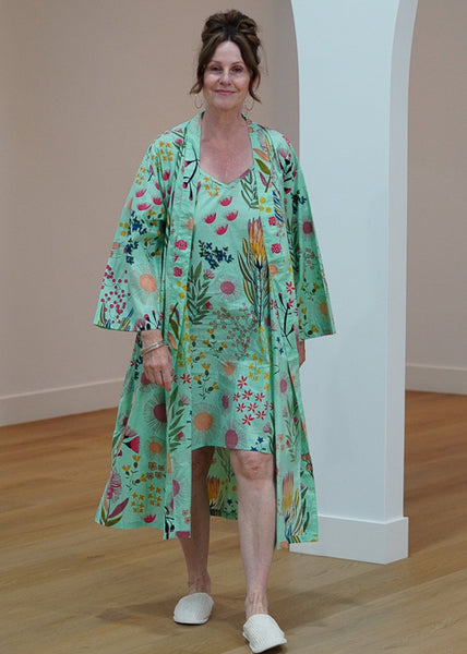 Protea Print Kimono - Turquoise