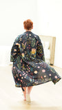 Protea Print Kimono - Black