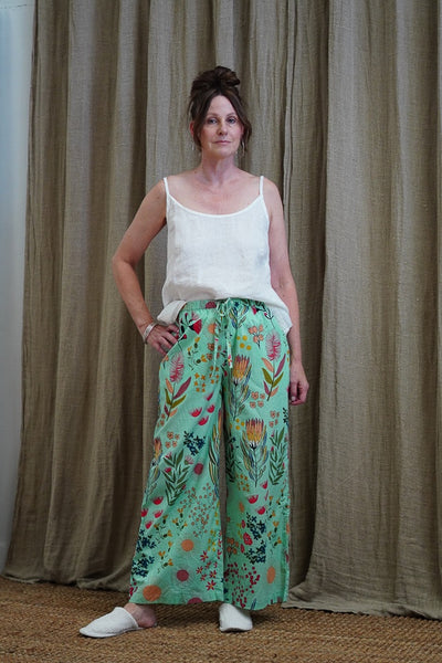 Protea Print Lounge Pants - Turquoise