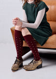 Long Dotty Merino Socks - Burgundy