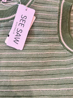 Merino Wool Jacquard Stripe Vest - Sage