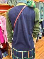 Cotton/Cashmere Block Cardigan - Navy/Lime
