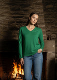 Vee Neck Merino Pullover - Emerald
